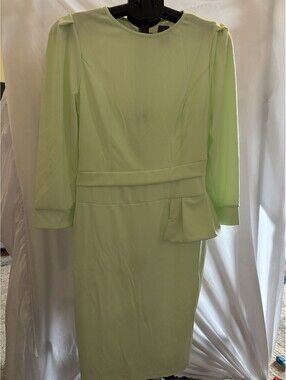 LIME GREEN POLYESTER SHEATH DRESS WITH 3/4 Sleeves